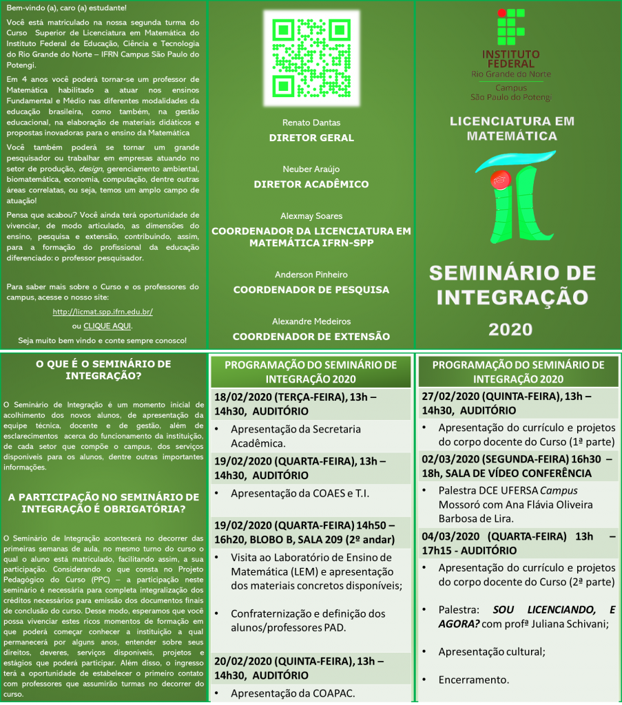 Seminário de Integração 2020 Licenciatura em Matemática IFRN SPP